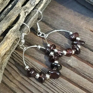 Artisan Gemstone Baroque Garnet Sterling Silver Plated Beads Earrings